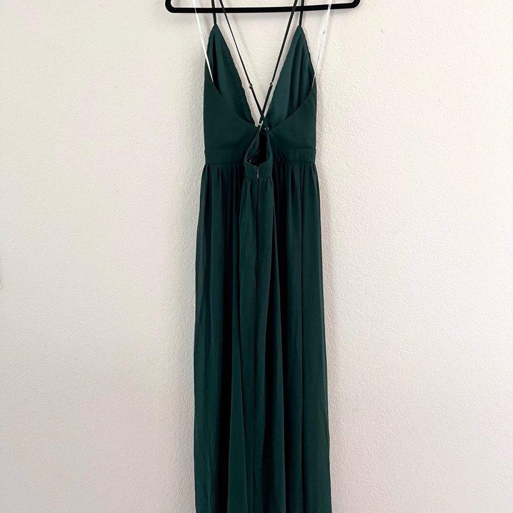 Lulus Dark Green Dress, Size Large, Plunge Neckline, Forest Green Long Dress